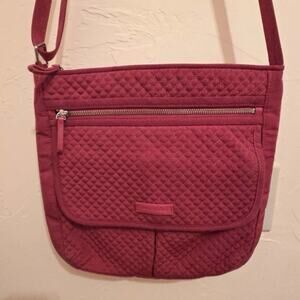 Vera Bradley Women's Quilted Zippered Crossbody Adjustable Strap, Raspberry